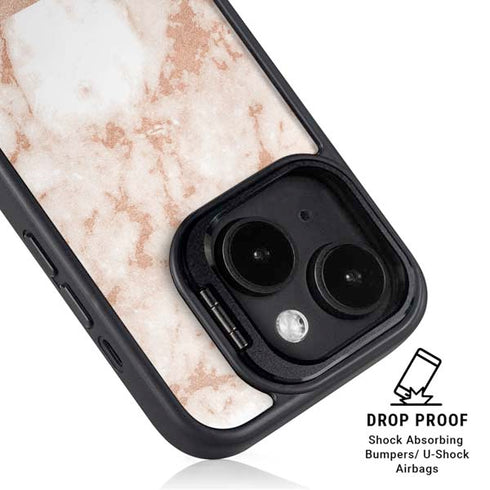 White Rose Gold Marble iPhone 15 Plus Kickstand Case